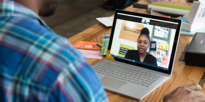 Employer conducting an interview over a virtual video meeting.